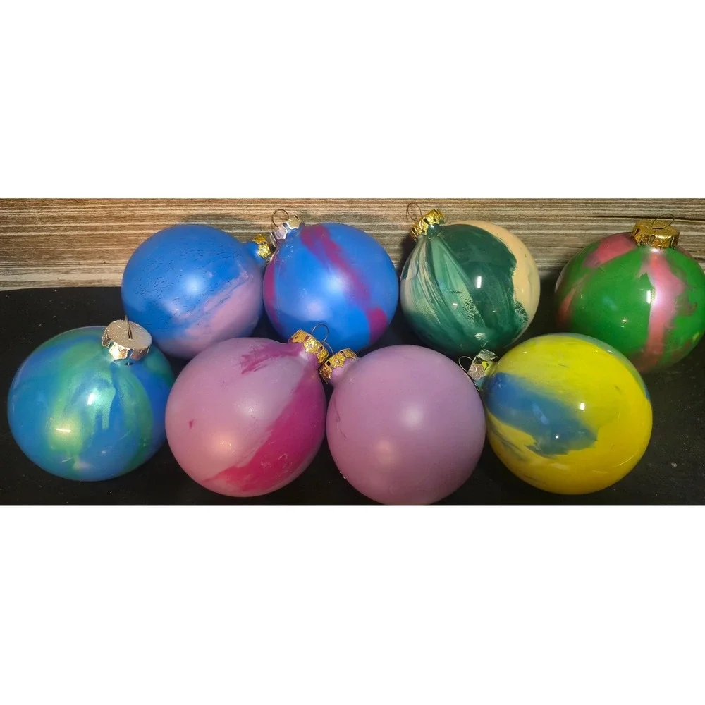Set of 8 Hand Painted Swirl Glass Ball Christmas Ornaments Multicolor 3 Inch